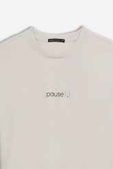T-SHIRT GIROCOLLO STAMPATA MANICA LUNGA BEIGE CHIARO